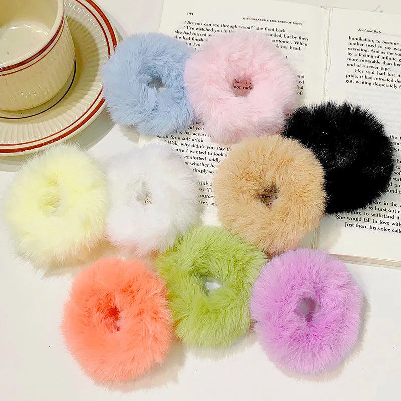 Fluffy Faux Fur Scrunchie Hair Band with Thick and Thin Options