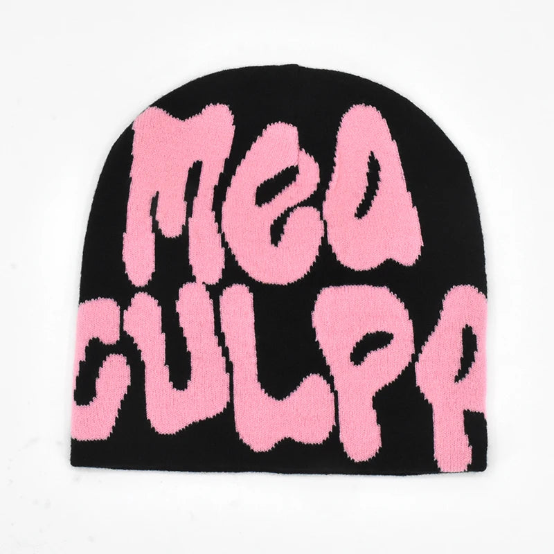 Letter Pattern Knit Beanie with Colorful Graphic Design
