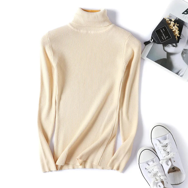 Women's Ribbed Mock Neck Long Sleeve Sweater Casual Knit Layer