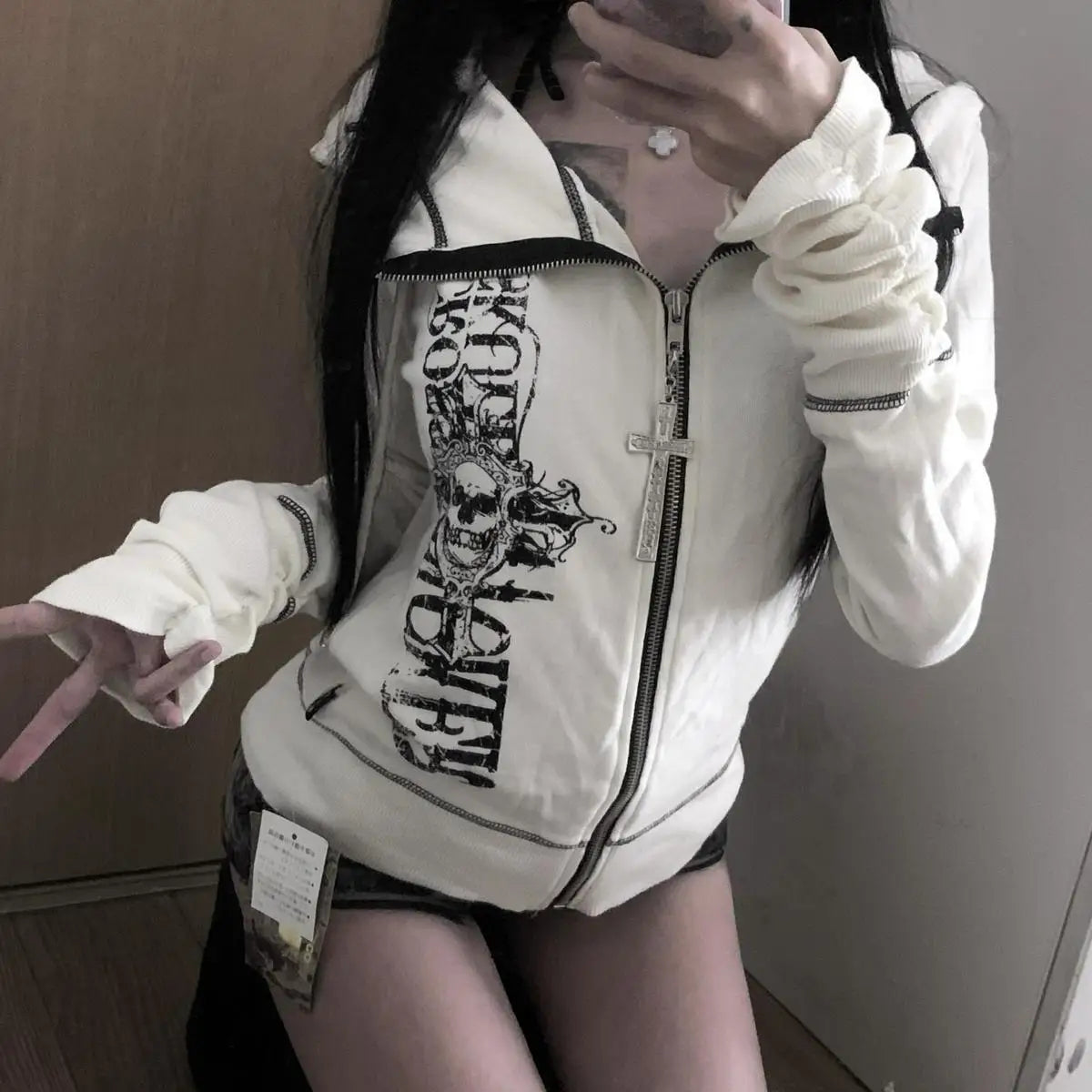 Graphic Long Sleeve Full Zip Casual Hoodie for Layering