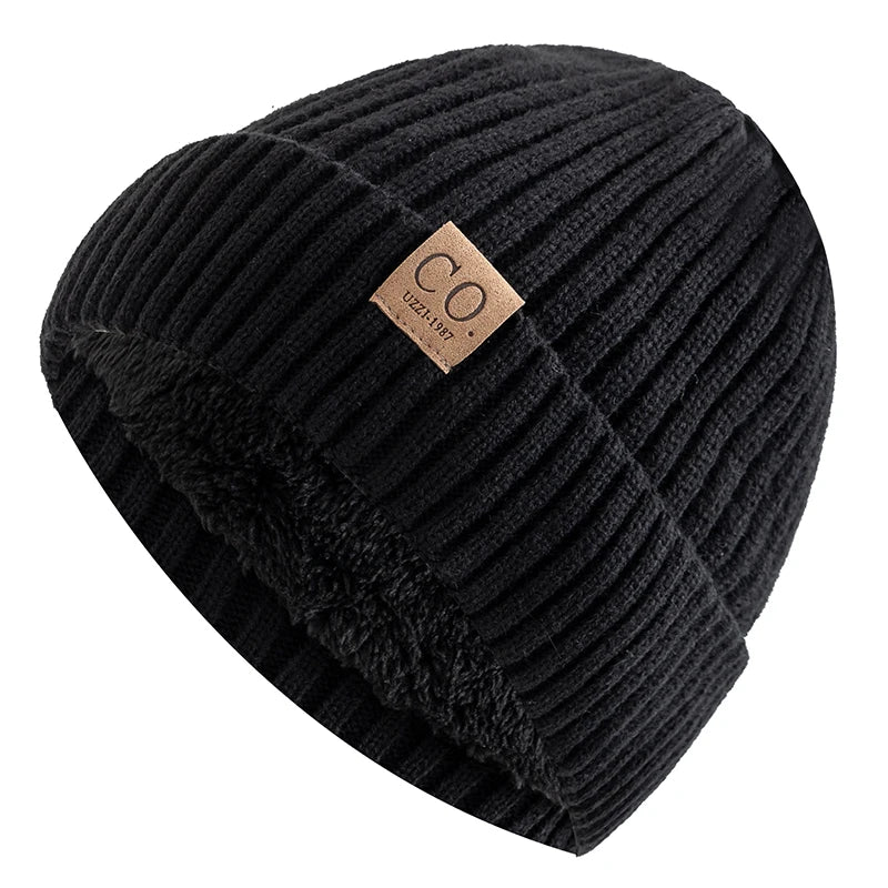 Unisex Knitted Beanie with Ribbed Cuff and Plush Inner Lining