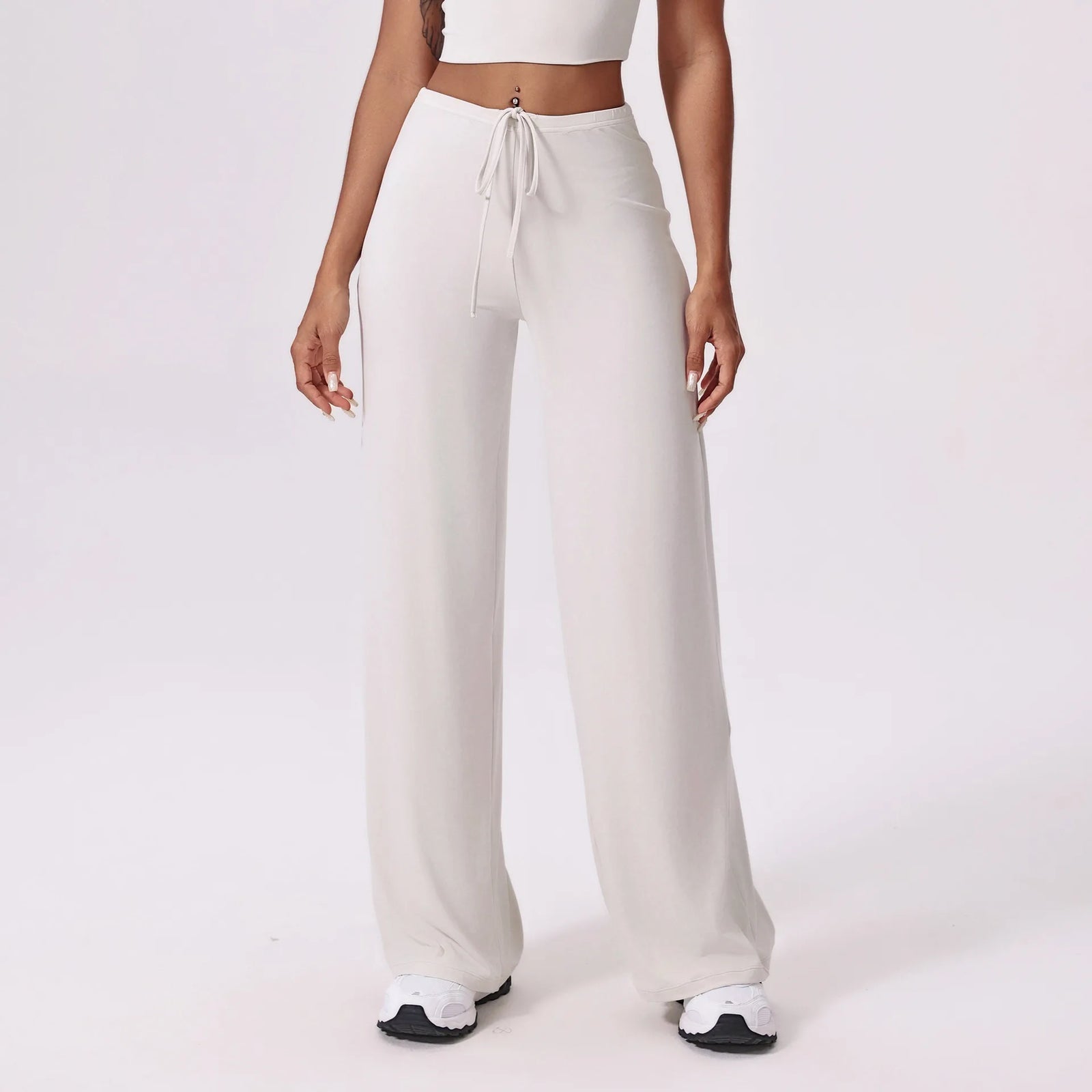 Women's High Waist Nylon Blend Palazzo Pants with Flowing Wide Legs