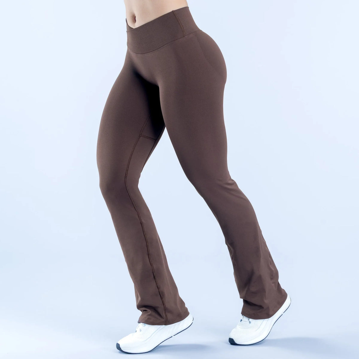 Women's High Waist Nylon Blend Flared Workout Pants with Mesh Insets