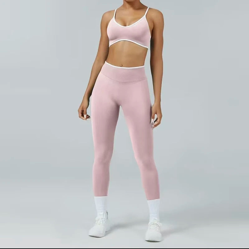 Women's Contrast Sports Bra and Leggings Set