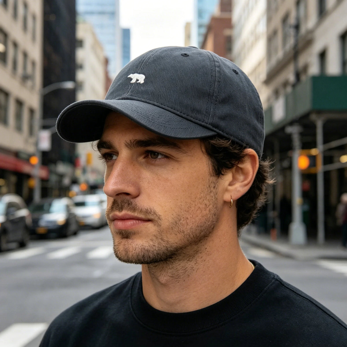 Bear Embroidered Baseball Cap with Adjustable Back Strap
