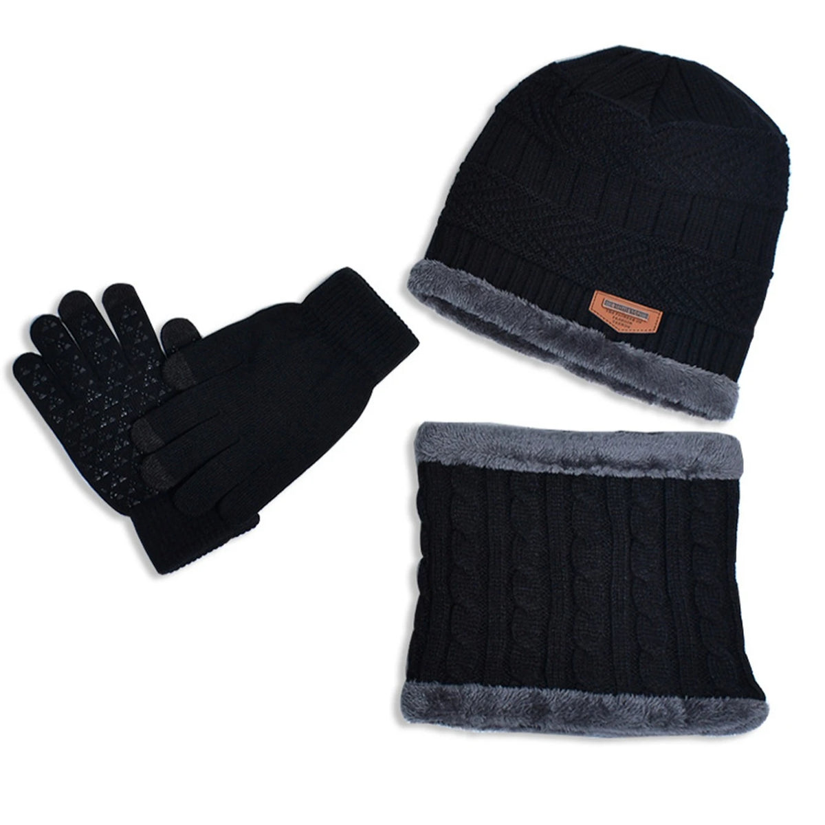 Men's Knitted Hat Scarf and Gloves Set for Outdoor Winter Wear
