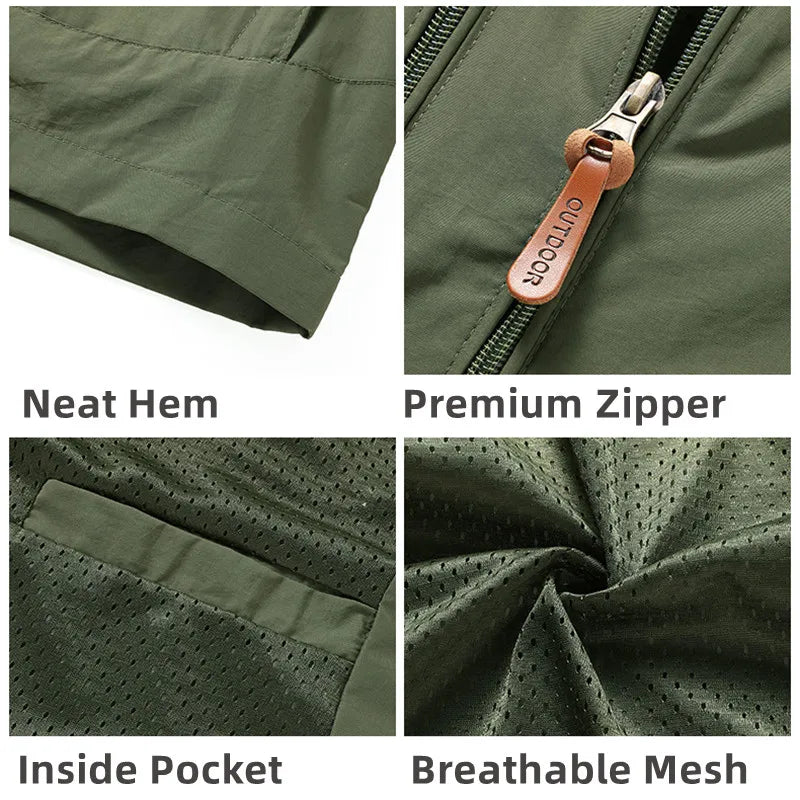 Hooded Long Sleeve Full Zip Outdoor Hiking Jacket with Pockets