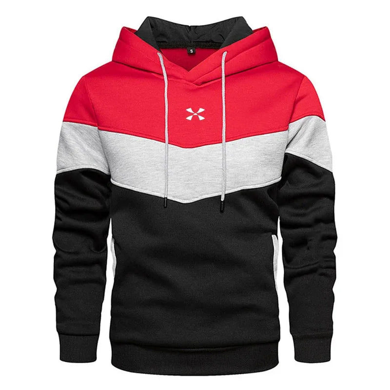 Men's Patchwork Long-Sleeve Fleece Pullover Hoodie