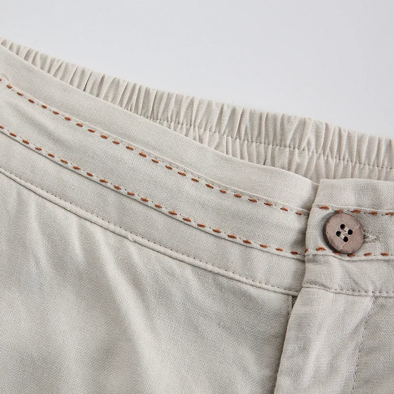 Women's Linen-Viscose High-Waist Straight-Leg Full-Length Pants with Button Fly for Casual Outfits