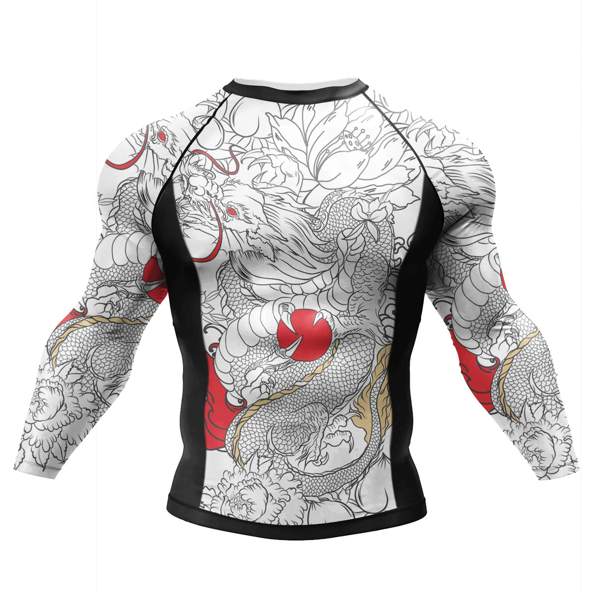 Tattoo Graphic Long Sleeve Mock Neck Fitted Rash Guard