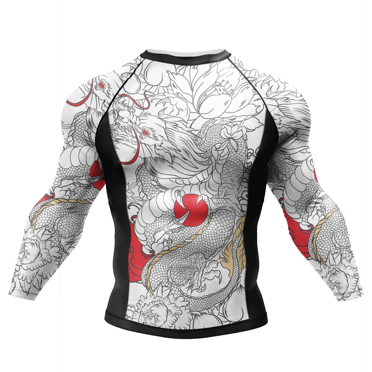 Tattoo Graphic Long Sleeve Mock Neck Fitted Rash Guard