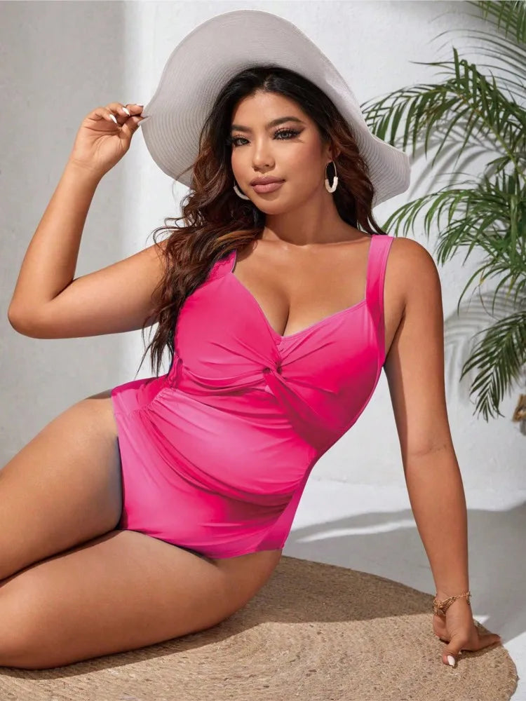 Women's Ombre Print Twist Front Wide Strap One Piece Swimsuit