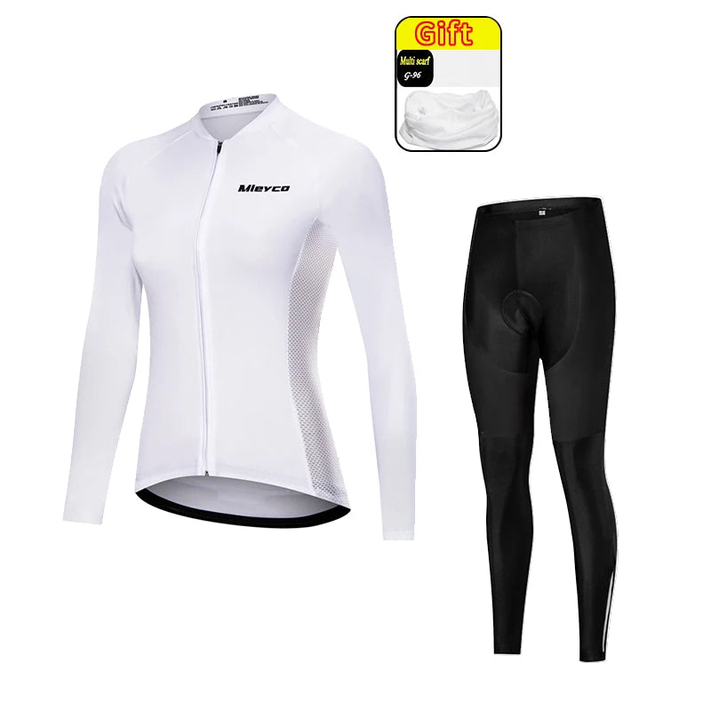 Women Long Sleeve Cycling Jersey Set MTB Bike Pants Kit Breathable Sportswear