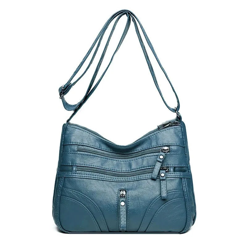 Multi-Zipper Crossbody Shoulder Bag with Adjustable Strap for Everyday Carry