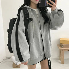 Women Casual Oversized Sweatshirt Female Streetwear Hooded Coats Pocket Loose Zip up Harajuku Hoodies Jacket Female Zipper Cloth