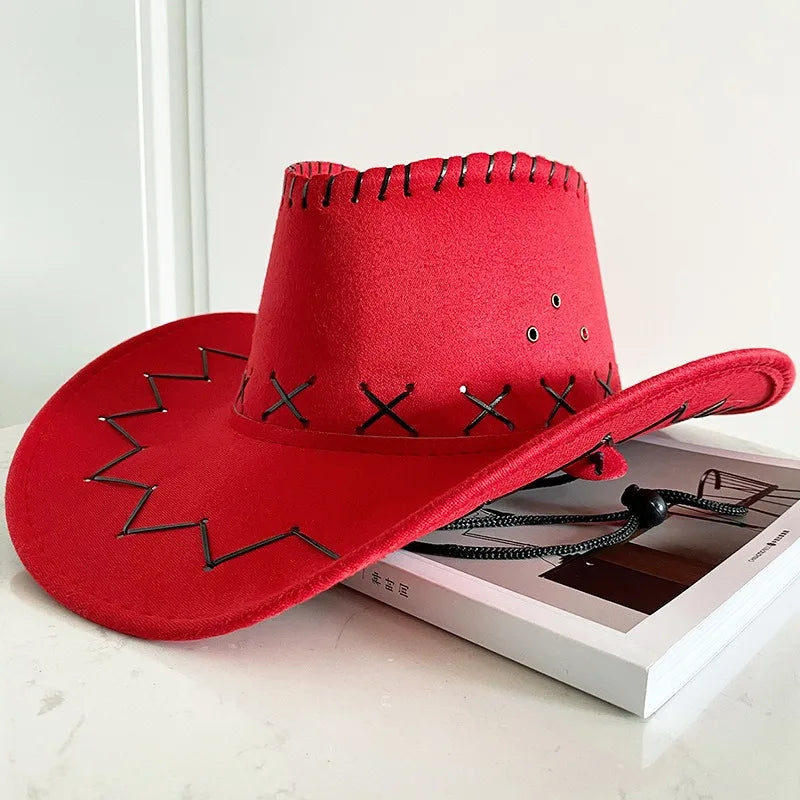 Wide Brim Cowboy Hat with Decorative Edge Stitching