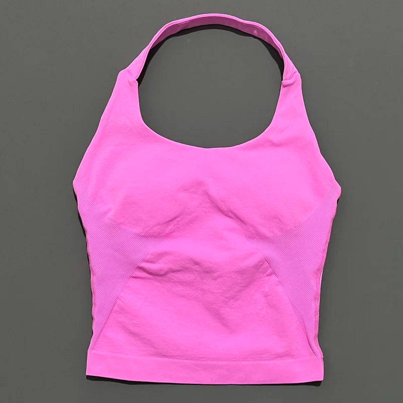 Women's Halter Neck Longline Fitted Tank Top For Workout Outfits
