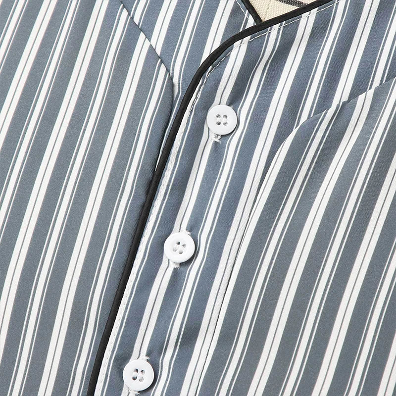 Men's Striped Short Sleeve Button Neck Lounge Nightdress