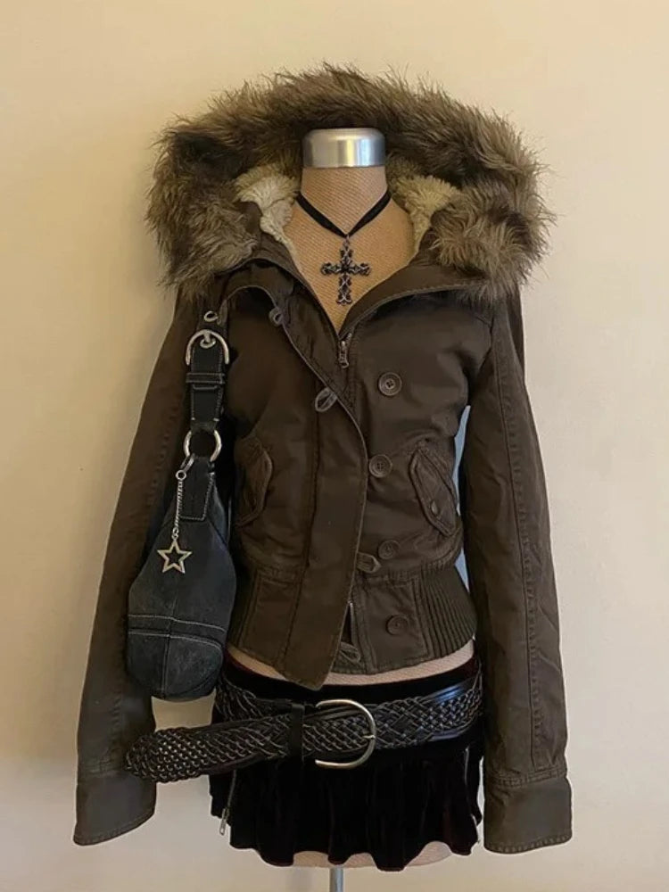 Faux-Fur-Trim Cropped Zip-Front Jacket