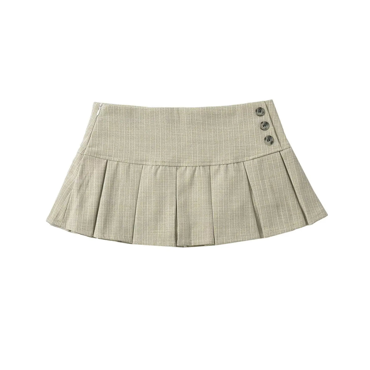 Women's Solid Pleated Mini Skirt with Button Detailing for Retro Summer Outfits
