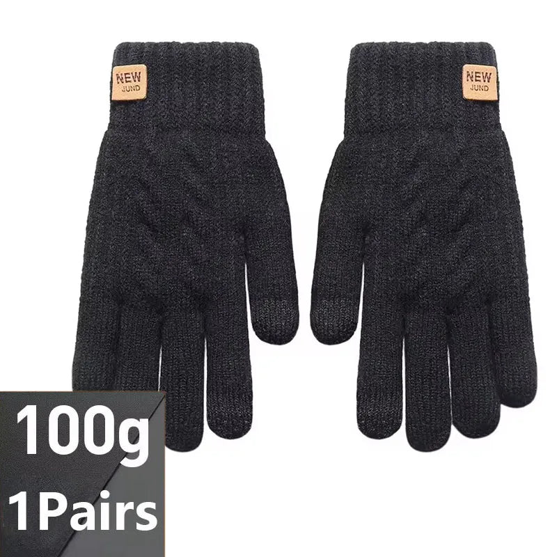Solid Full Finger Knit Gloves with Ribbed Cuffs