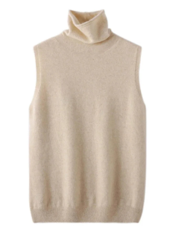 Women's Turtleneck Sleeveless Knit Vest Casual Knit Layer
