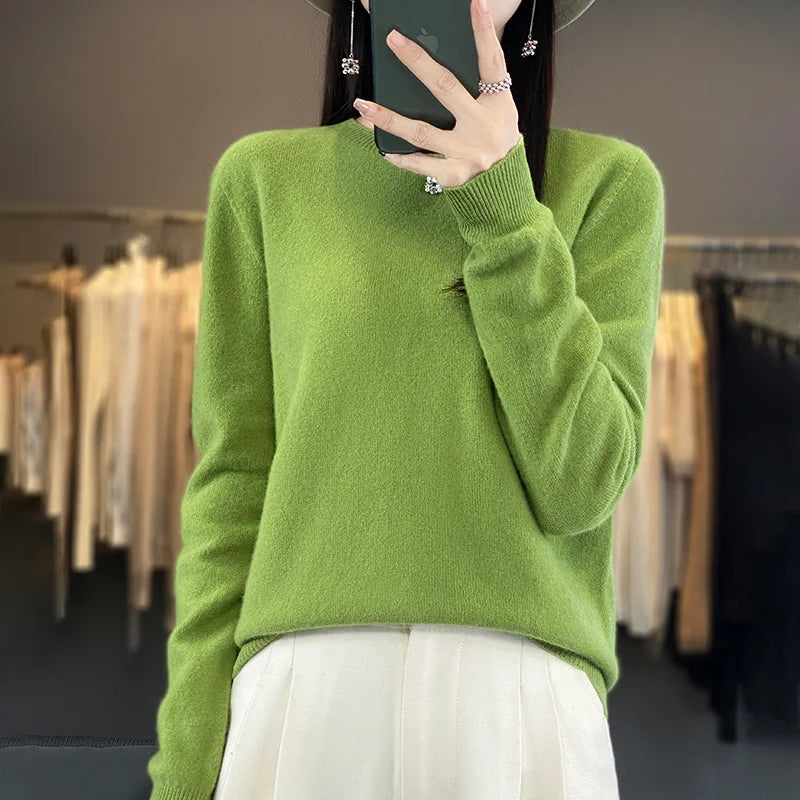 Women's Fluffy Round Neck Long Sleeve Sweater Casual Knit Layer
