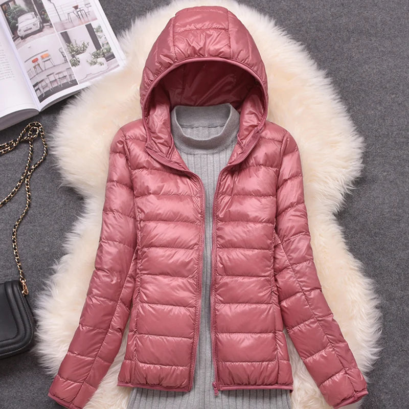 Women's Hooded Quilted Zip Front Jacket for Layered Outfits