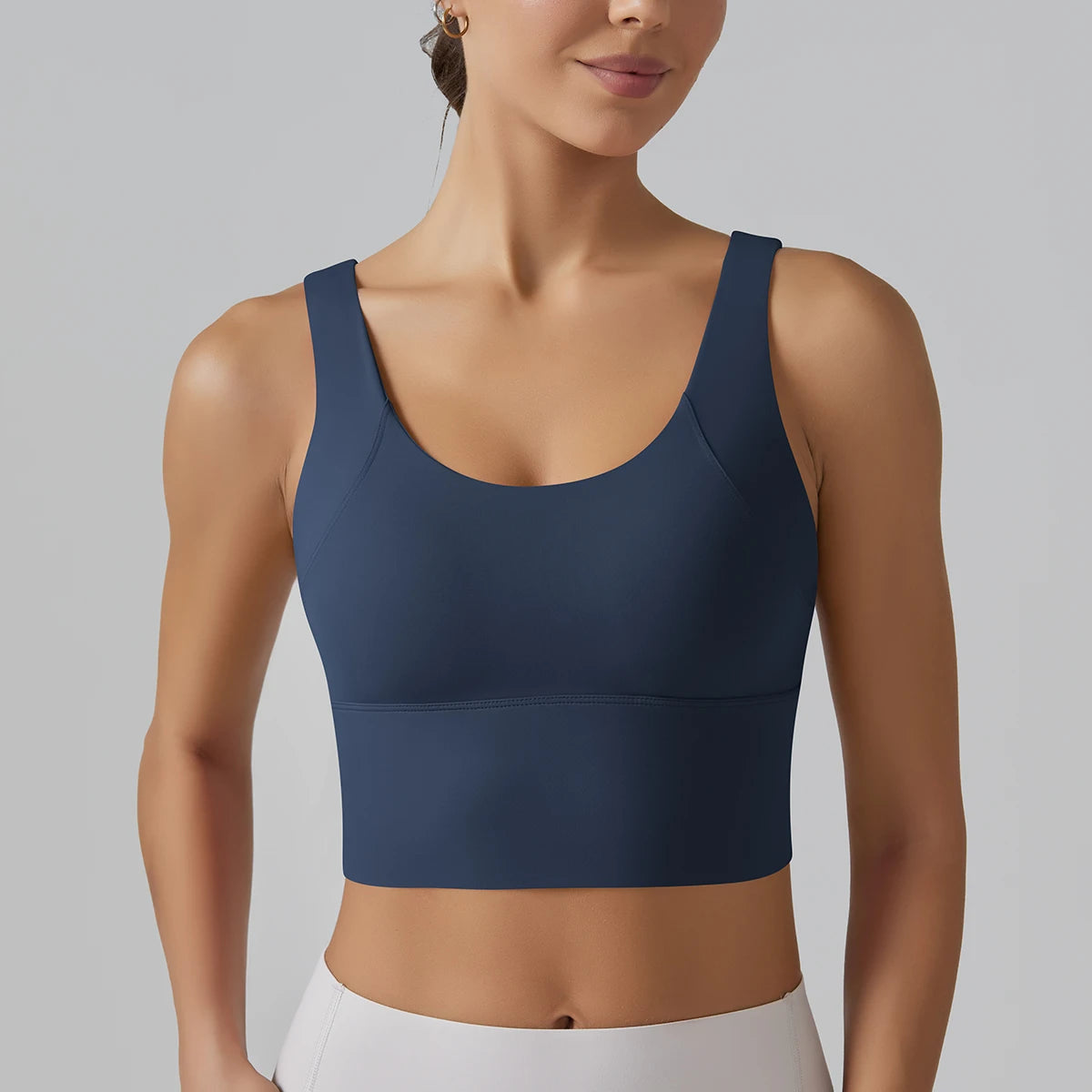 Women's Scoop Neck Sports Bra with Racerback Straps and Wide Band