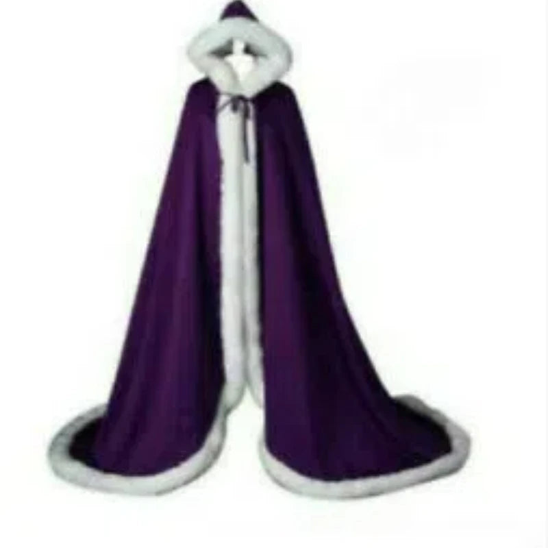 Long Hooded Plush Trim Cape for Layering over Outfits