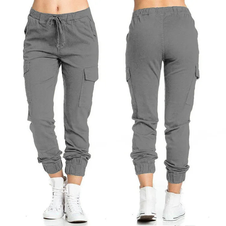 Women's Cargo Joggers with Drawstring Waist and Elastic Ankle Cuffs