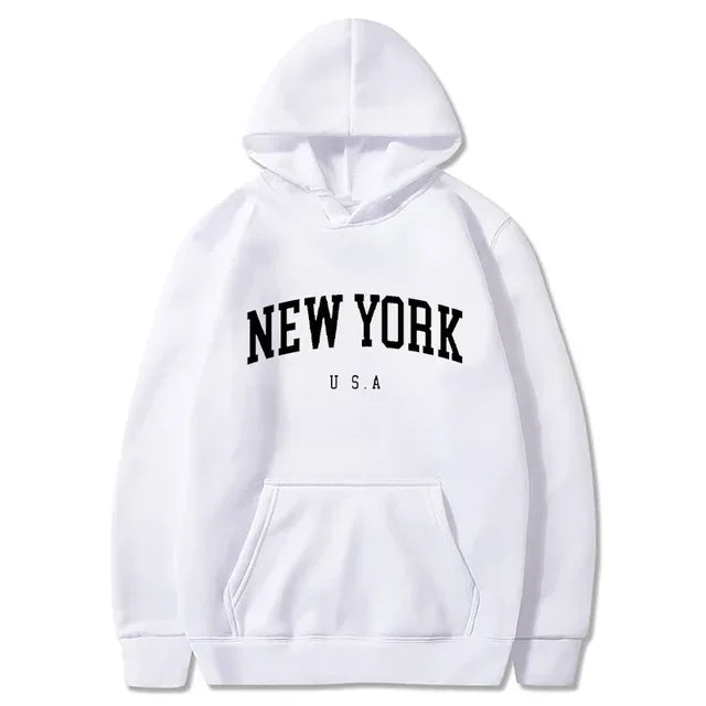 New York Letter-Print Long-Sleeve Pullover Hoodie