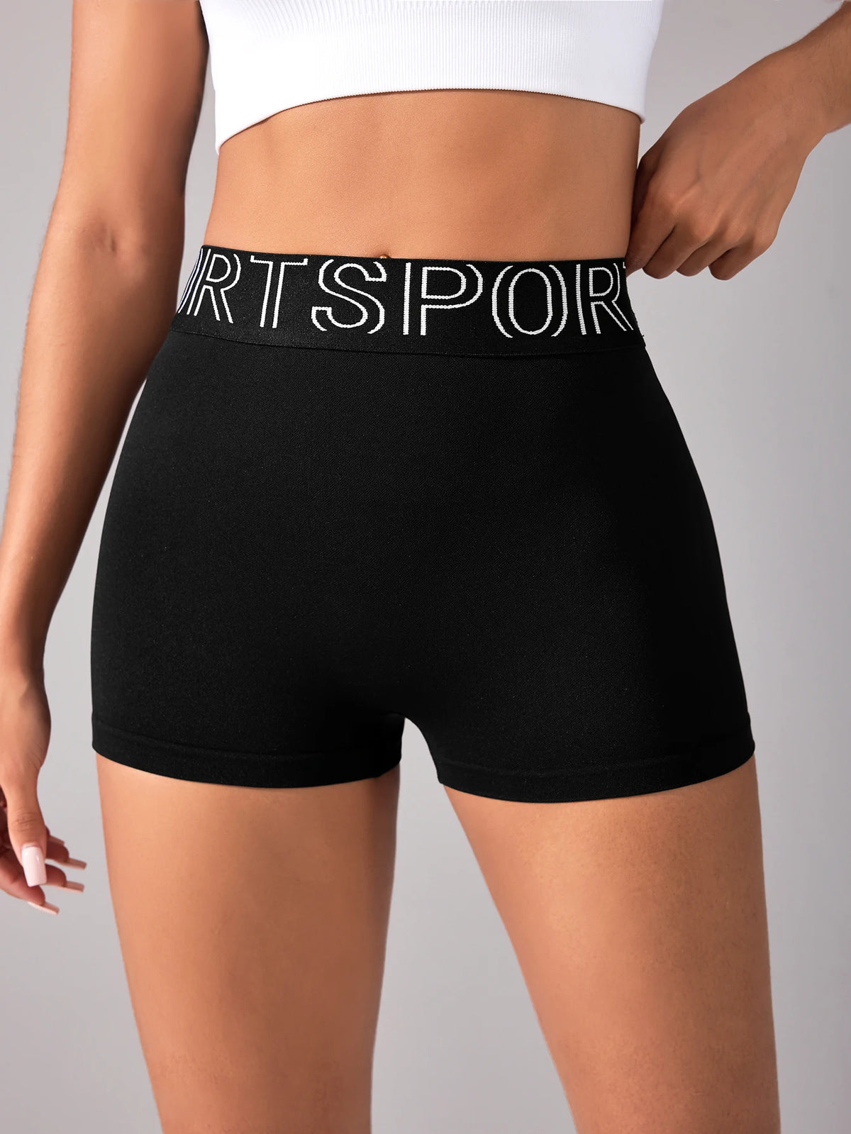 Women's Lettered Waistband Nylon Blend Shorts for Yoga and Fitness