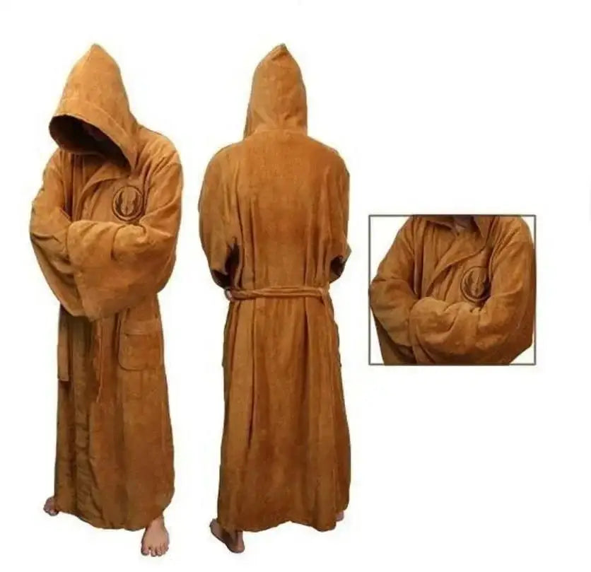 Men's Embroidered Hooded Long Sleeve Tie Waist Bathrobe