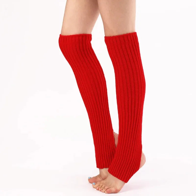 Colorful Long Ribbed Leg Warmers with Stirrup Foot Shape
