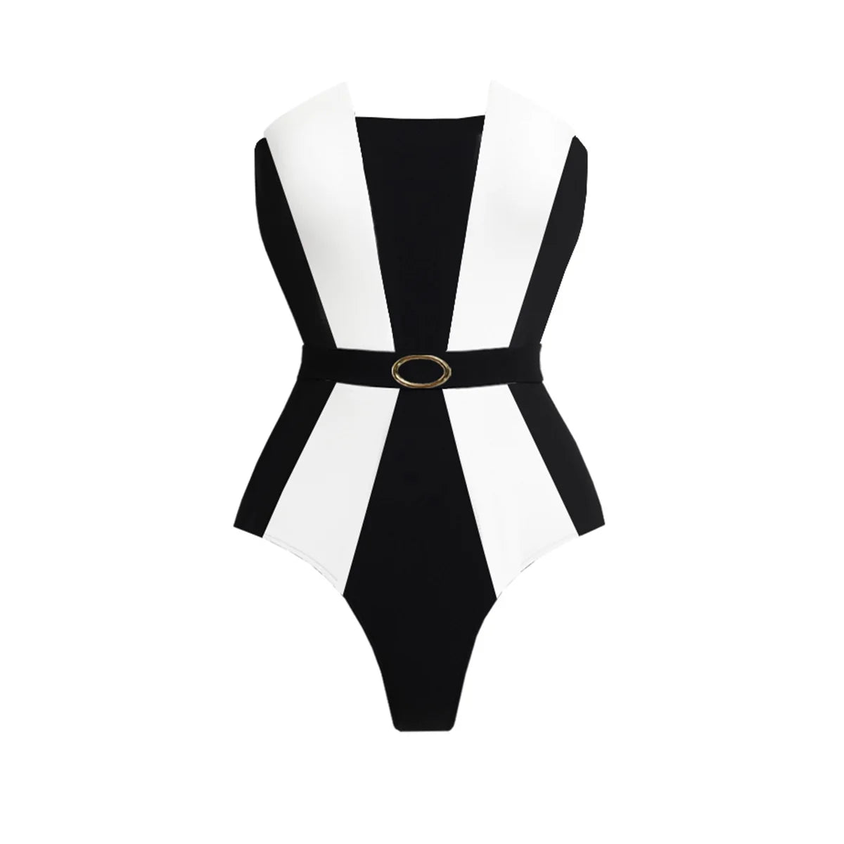Striped Cutout One-Piece Swimsuit with Long Skirt