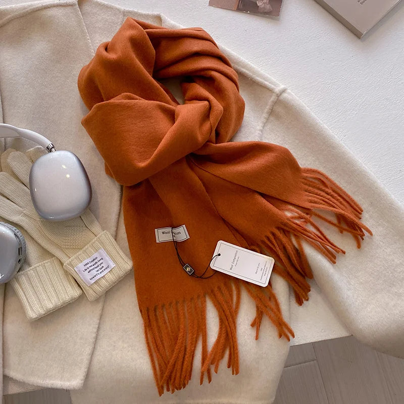 Solid Long Fringed Scarf for Draped Neck Styling