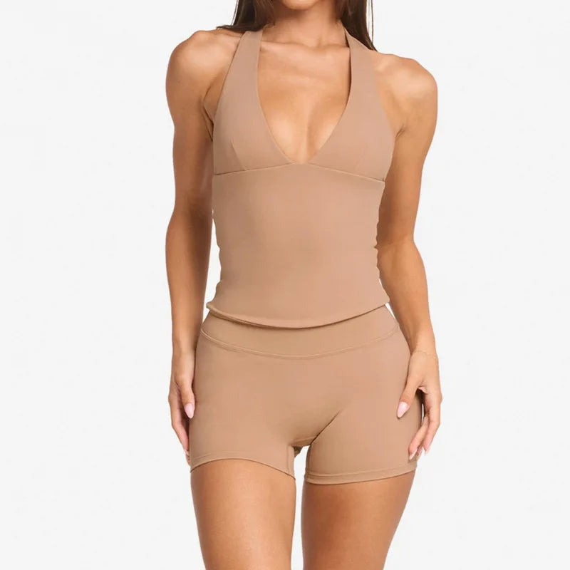 Women's Halter Neck Open Back Tank Top
