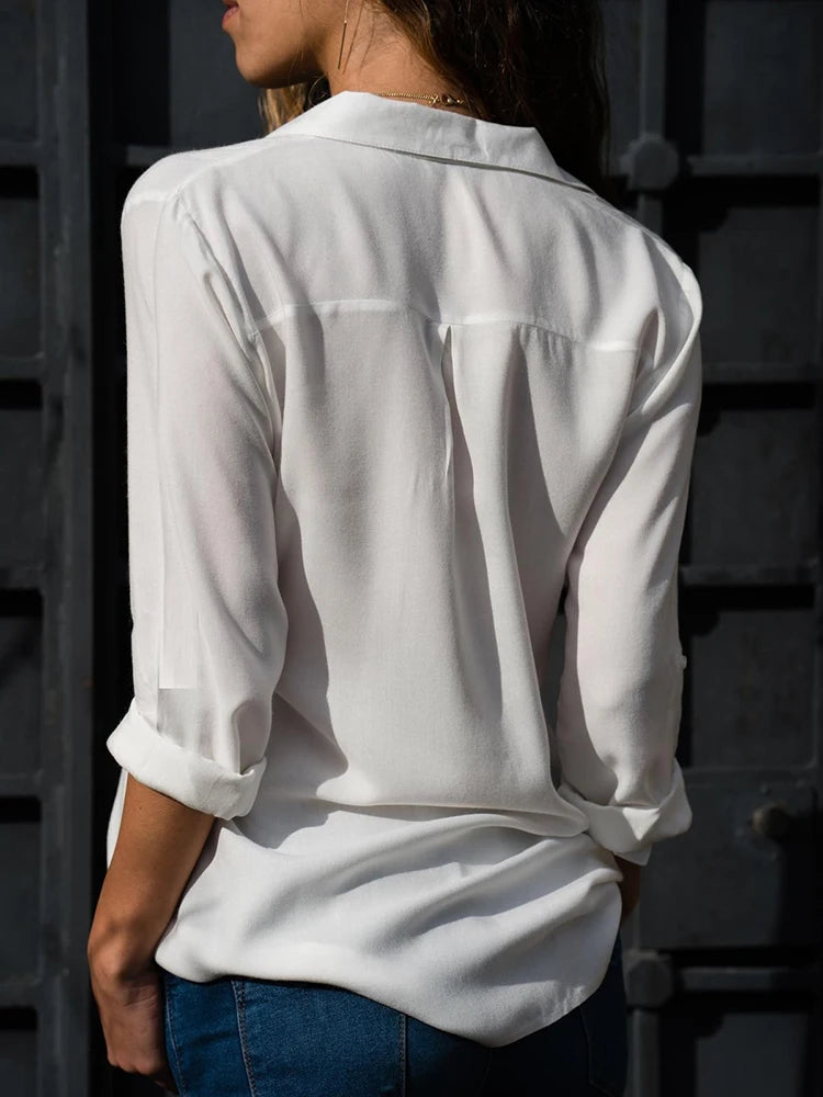Women's Collared Roll Sleeve Blouse