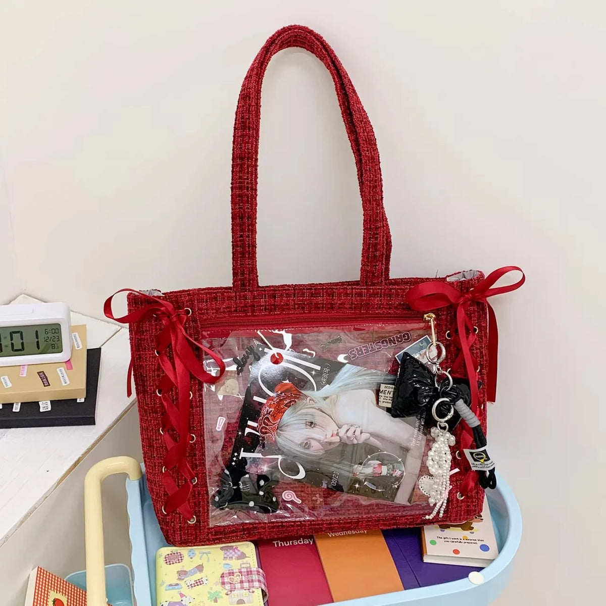 Decorative Display Tote Bag with Transparent Front Pocket