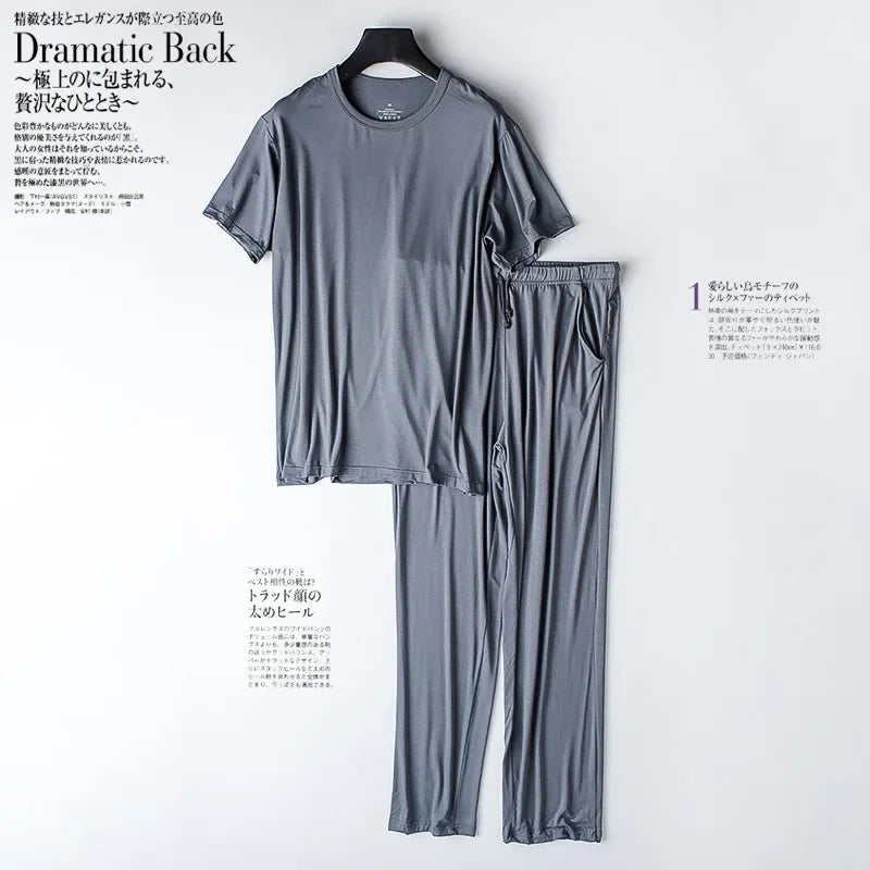 Men's Solid Crew Neck Short Sleeve Top and Pants Pajama Set