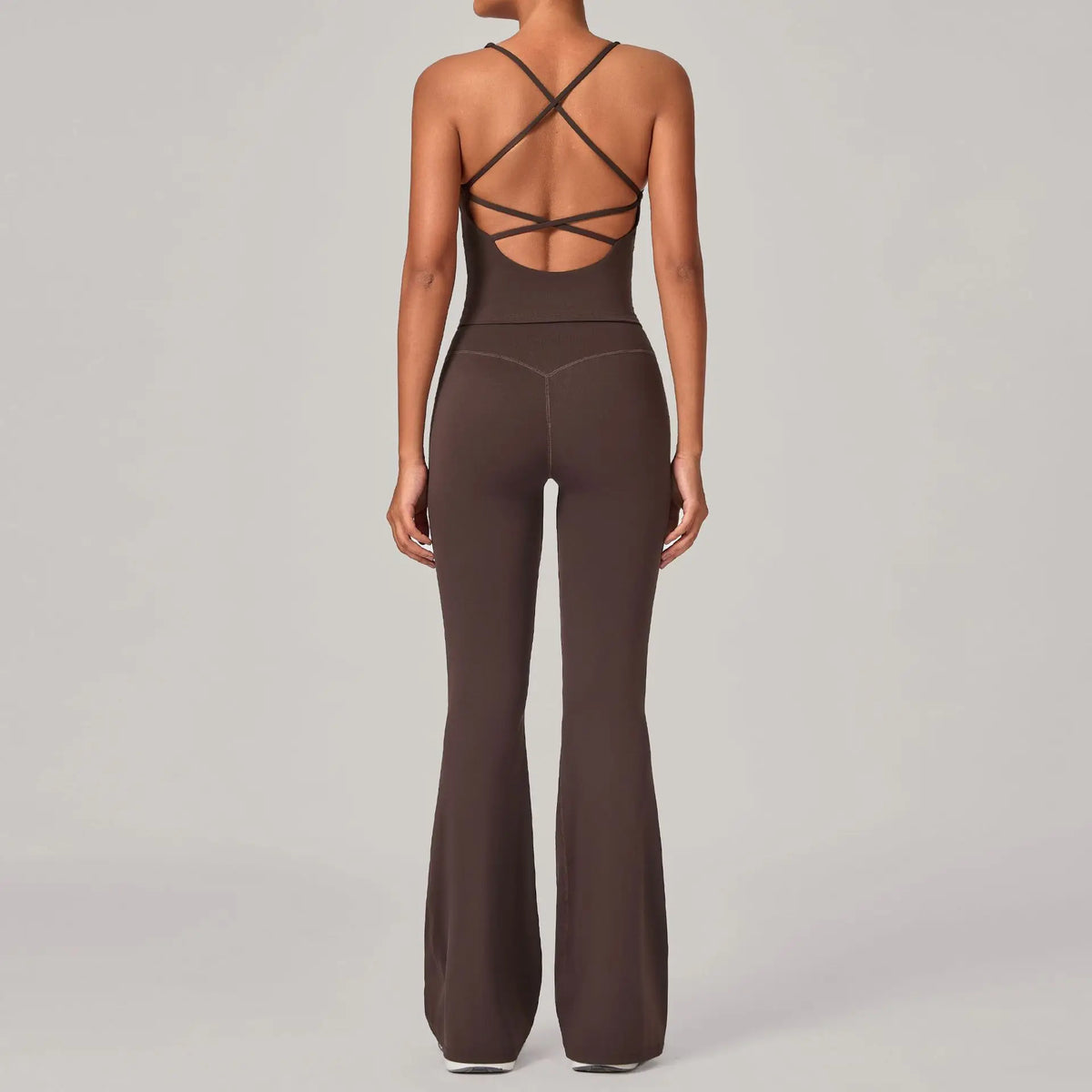 Women's Backless Tank And Flared Pants Yoga Set
