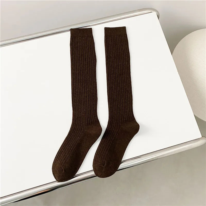 Solid Ribbed Knee High Socks with Shaped Heel