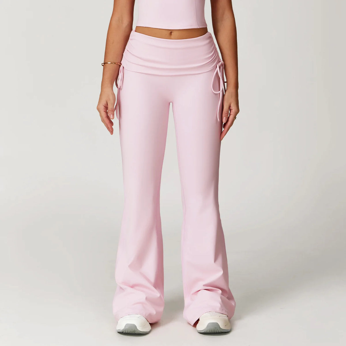 Women's Ruched Skirt Overlay Nylon Blend Flared Pants with Side Drawcords