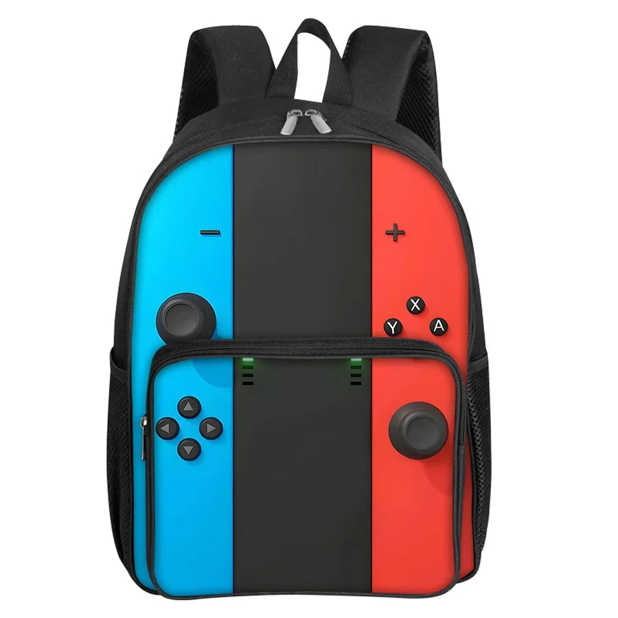 Children's Gamepad Print Backpack with Front Pocket and Twin Shoulder Straps