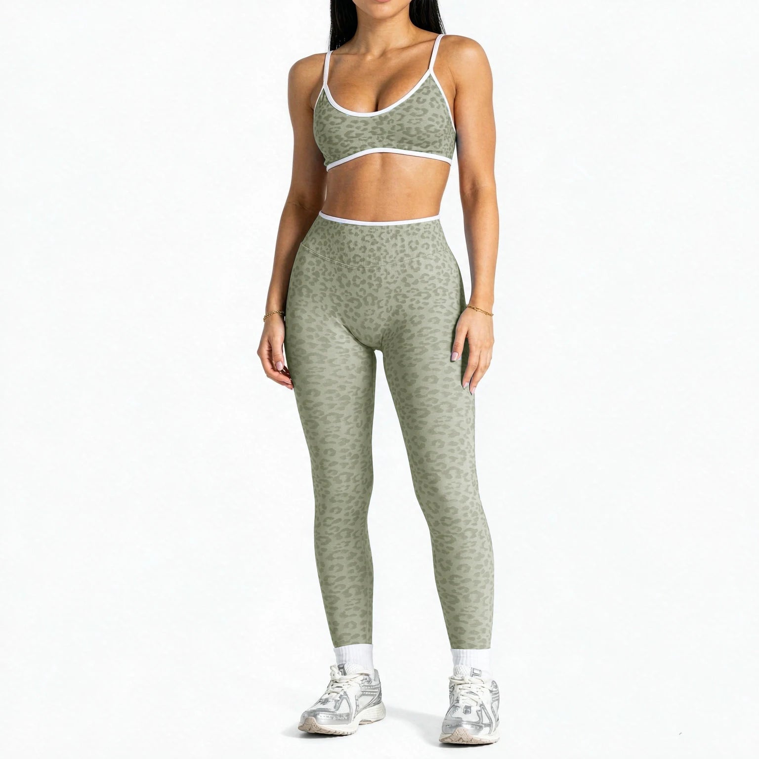 Women's Leopard Bra And Bottoms Yoga Set For Workout Outfits