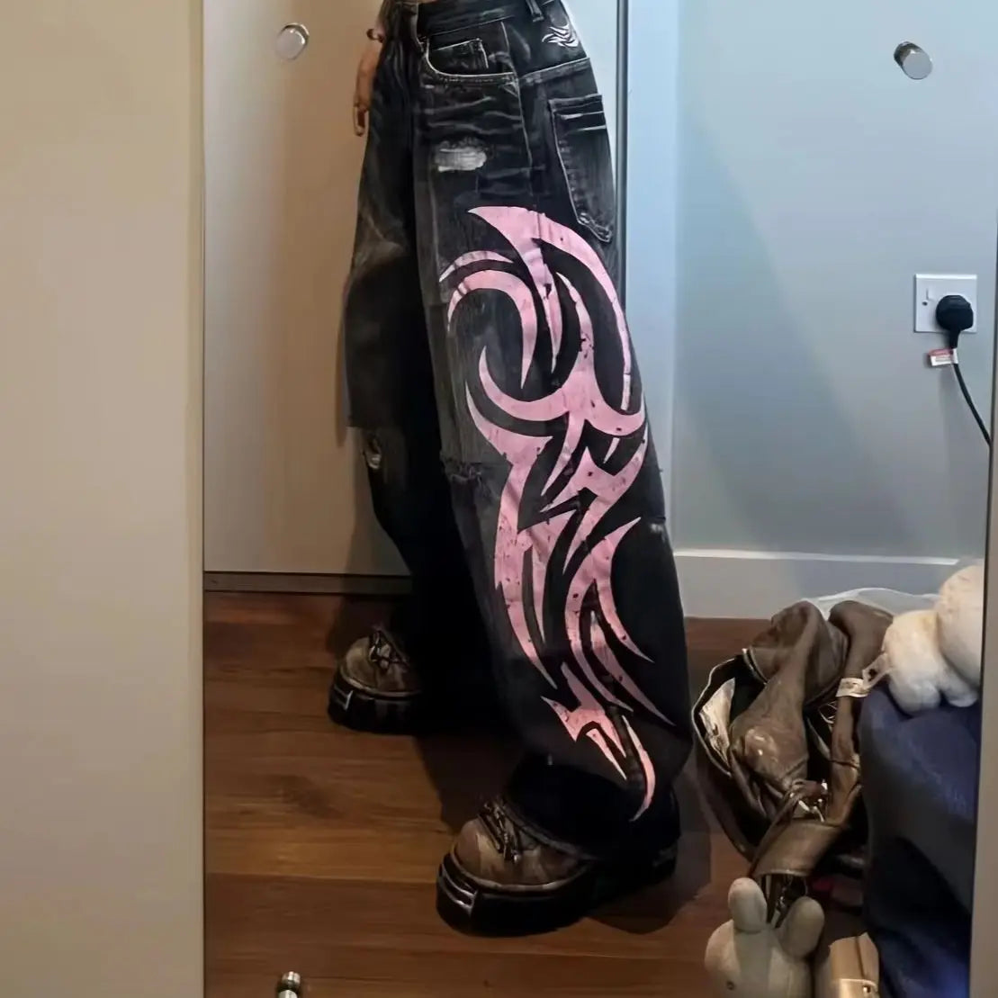 Women's Totem Graphic Wide Leg Denim Jeans For Everyday Outfits