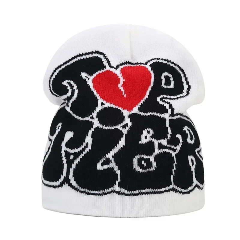 Graphic Knit Beanie with Letter and Pattern Style Options