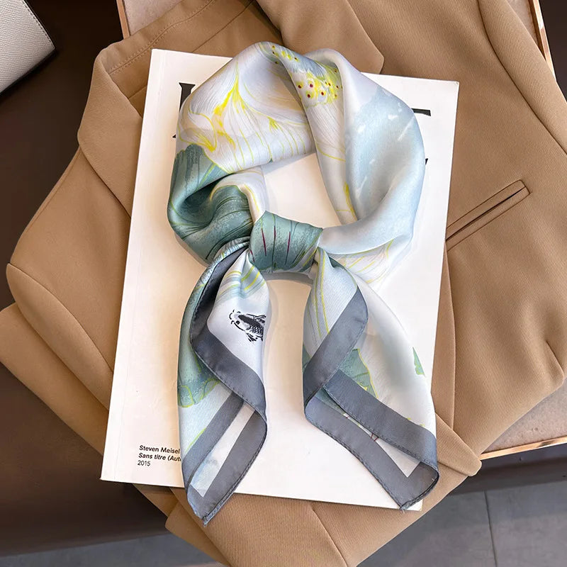 Ornate Print Square Scarf with Decorative Border Patterns