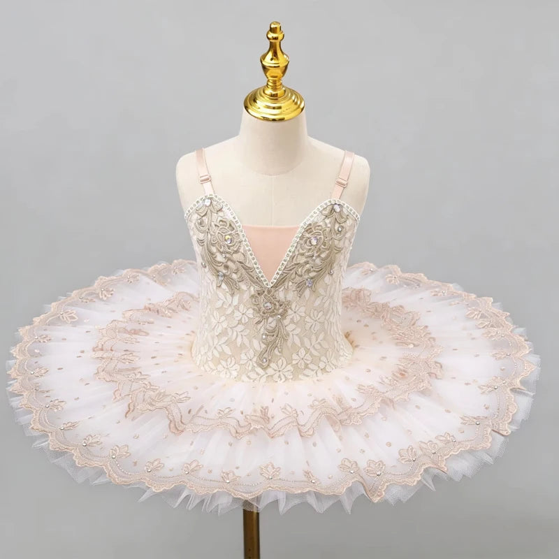 Girls' Pancake Ballet Tutu Dress with Decorated Bodice and Height-Based Sizes